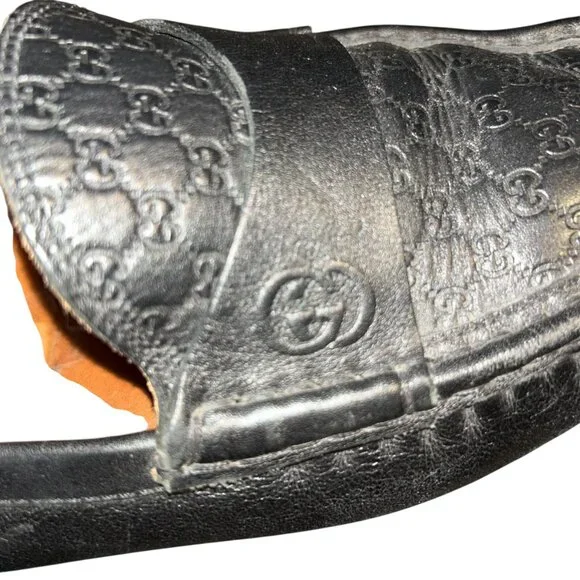 gucci black GG logo imprint leather loafer driving shoes 40 - Picture 3 of 10